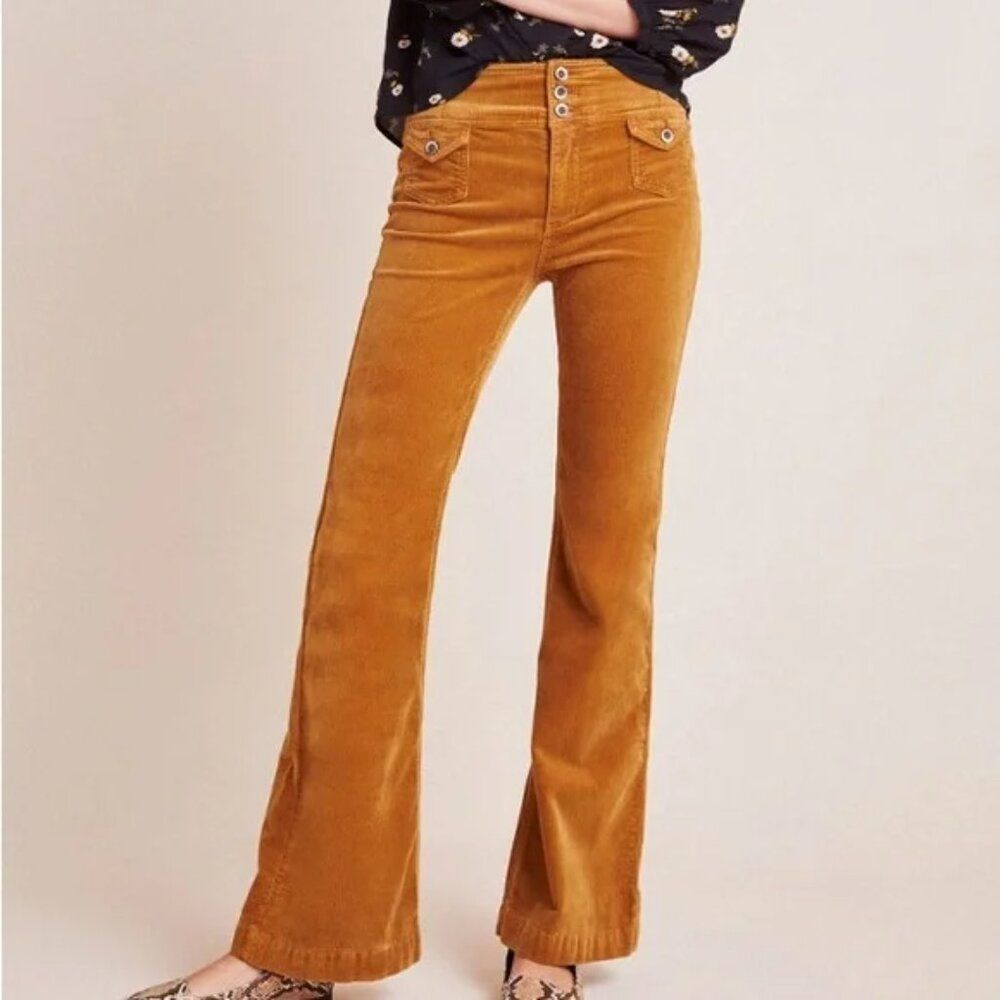 Anthropologie Pilcro High-Rise Bootcut Corduroy Pants in Honey